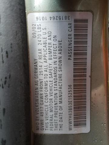 WVWYH63B53E152536 - 2003 VOLKSWAGEN PASSAT GLX Yaşıl foto 10