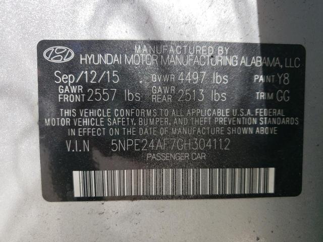 5NPE24AF7GH304112 - 2016 HYUNDAI SONATA SE GRAY photo 10