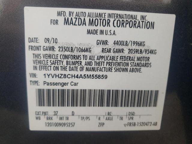 1YVHZ8CH4A5M55859 - 2010 MAZDA 6 I GRAY photo 10