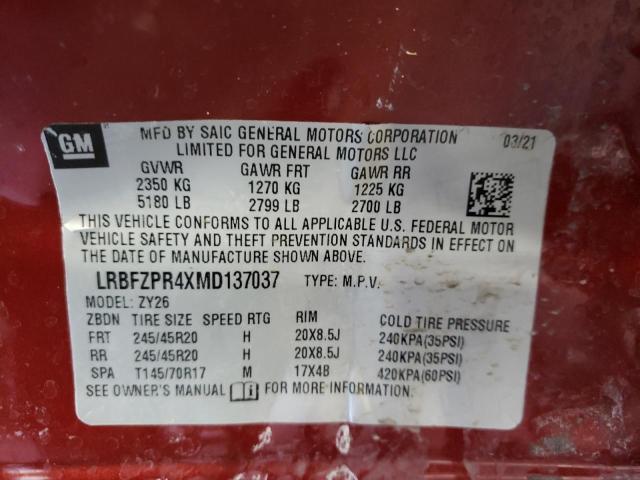 LRBFZPR4XMD137037 - 2021 BUICK ENVISION E RED photo 10