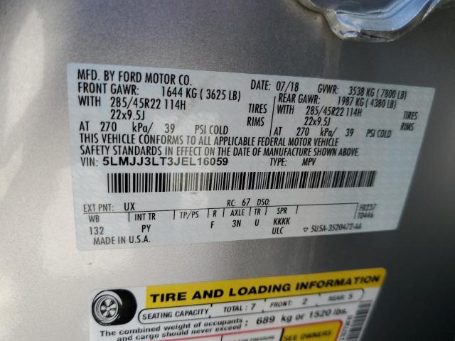 5LMJJ3LT3JEL16059 - 2018 LINCOLN NAVIGATOR 银色 照片 10