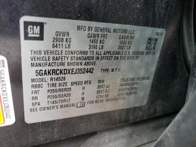 5GAKRCKDXEJ352442 - 2014 BUICK ENCLAVE CHARCOAL photo 10