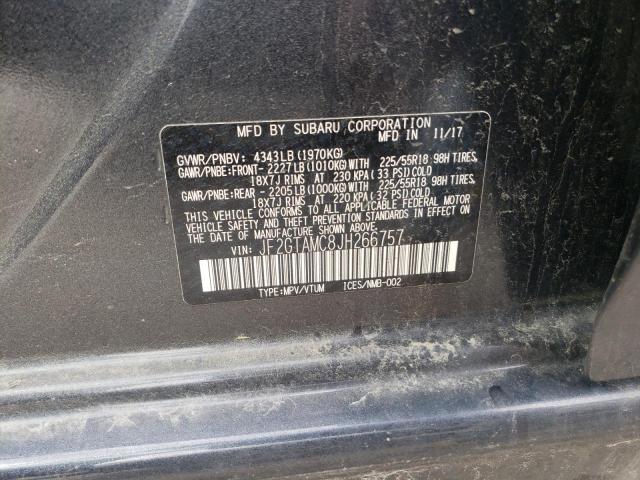 JF2GTAMC8JH266757 - 2018 SUBARU CROSSTREK CHARCOAL photo 10