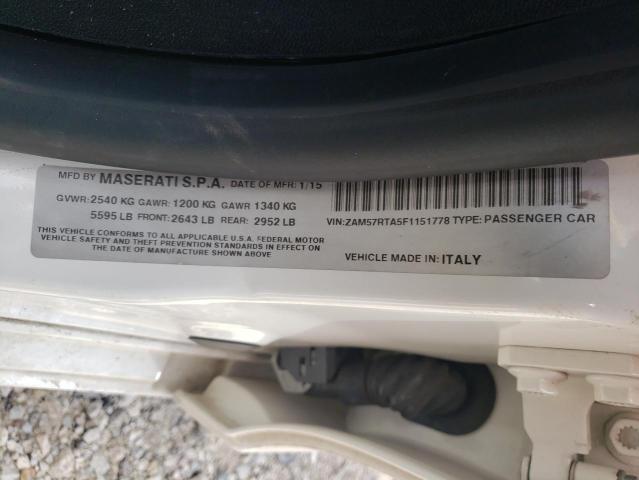 ZAM57RTA5F1151778 - 2015 MASERATI GHIBLI S WHITE photo 10