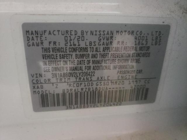 3N1AB8DV2LY206422 - 2020 NISSAN SENTRA SR WHITE photo 10