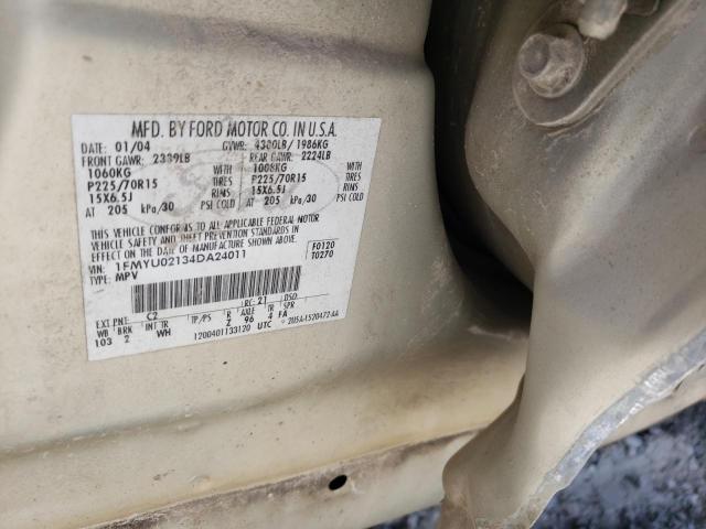 1FMYU02134DA24011 - 2004 FORD ESCAPE XLS TAN photo 10