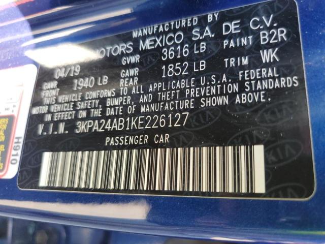 3KPA24AB1KE226127 - 2019 KIA RIO S BLUE photo 10