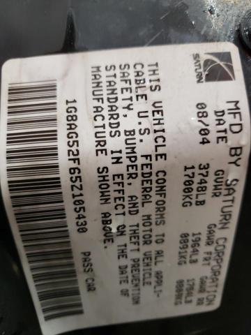 1G8AG52F65Z105430 - 2005 SATURN ION LEVEL SILVER photo 10