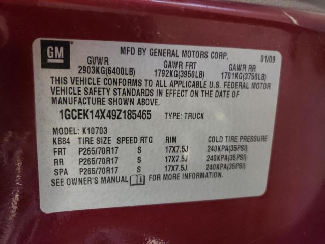 1GCEK14X49Z185465 - 2009 CHEVROLET SILVERADO RED photo 10