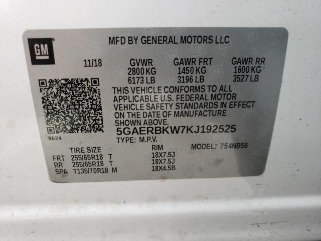 5GAERBKW7KJ192525 - 2019 BUICK ENCLAVE ES 白色 照片 10