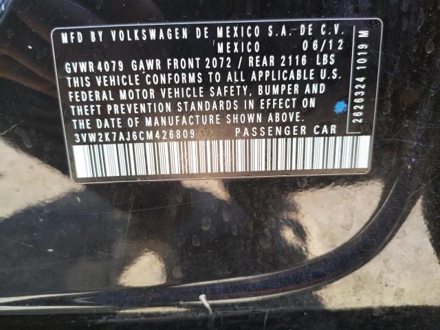 3VW2K7AJ6CM426809 - 2012 VOLKSWAGEN JETTA BASE 黑色 照片 10