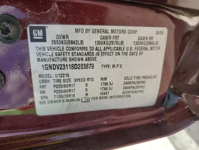 1GNDV23118D203879 - 2008 CHEVROLET UPLANDER L BURGUNDY photo 10