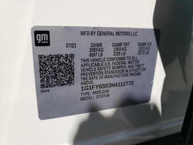 1G1FY6S03N4112772 - 2022 CHEVROLET BOLT EUV L WHITE photo 10