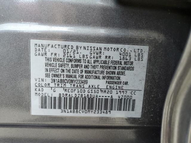 3N1AB8CV0MY233489 - 2021 NISSAN SENTRA SV GRAY photo 10