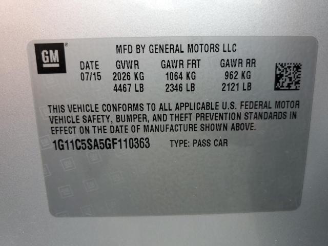 1G11C5SA5GF110363 - 2016 CHEVROLET MALIBU LIM 银色 照片 10