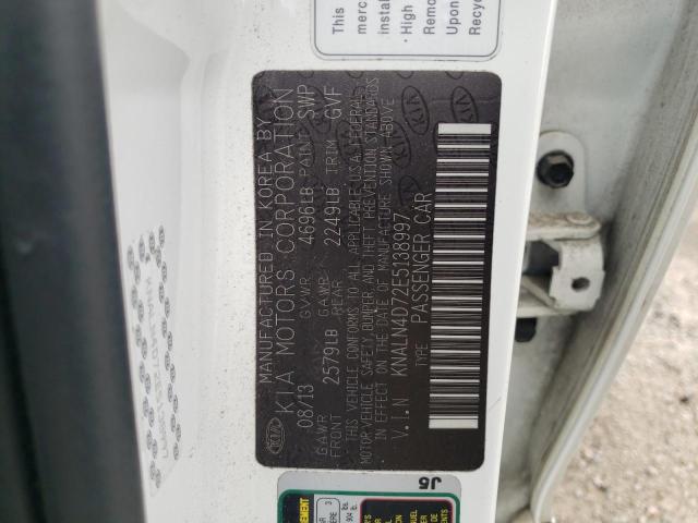 KNALN4D72E5138997 - 2014 KIA CADENZA PR WHITE photo 10