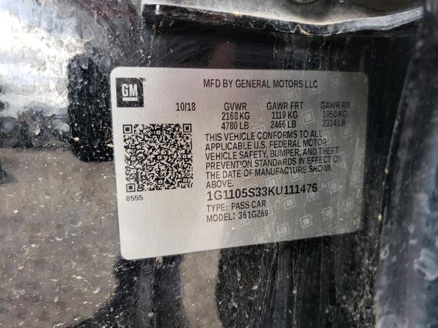 1G1105S33KU111476 - 2019 CHEVROLET IMPALA PRE შავი ფოტო 10