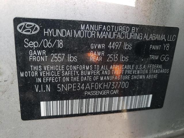 5NPE34AF0KH737700 - 2019 HYUNDAI SONATA LIM SILVER photo 10