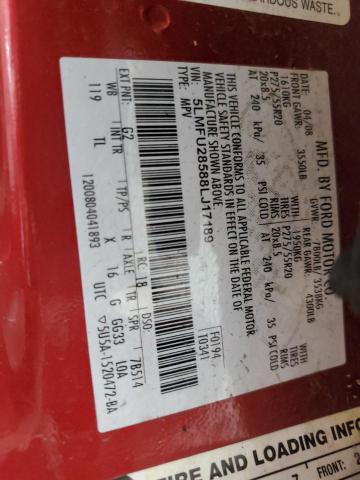 5LMFU28588LJ17189 - 2008 LINCOLN NAVIGATOR 红色 照片 10