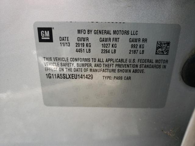 1G11A5SLXEU141429 - 2014 CHEVROLET MALIBU LS SILVER photo 10