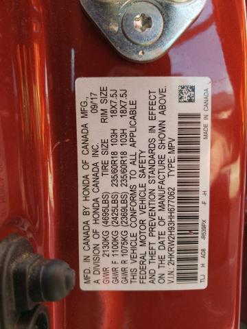 2HKRW2H93HH677062 - 2017 HONDA CR-V TOURI RED photo 10