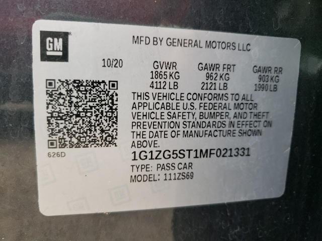 1G1ZG5ST1MF021331 - 2021 CHEVROLET MALIBU RS GRAY photo 10