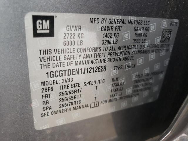 1GCGTDEN1J1212628 - 2018 CHEVROLET COLORADO Z GRAY photo 10