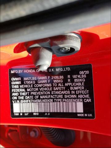SHHFK7H45MU400436 - 2021 HONDA CIVIC SPOR RED photo 10
