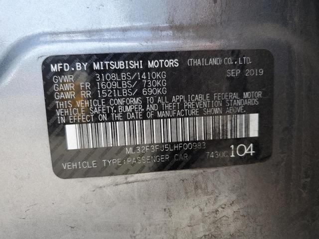 ML32F3FJ5LHF00983 - 2020 MITSUBISHI MIRAGE G4 GRAY photo 10