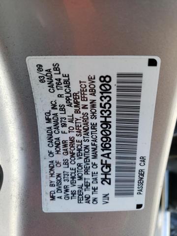 2HGFA16909H353108 - 2009 HONDA CIVIC EXL 银色 照片 10
