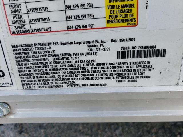 7KA1E1213MP000824 - 2021 WELLS CARGO ENCLSDTRLR თეთრი ფოტო 10