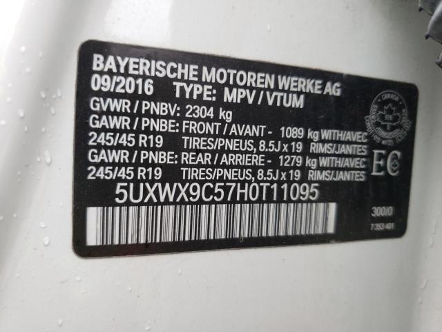 5UXWX9C57H0T11095 - 2017 BMW X3 XDRIVE2 WHITE photo 10