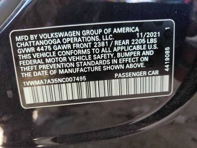 1VWMA7A35NC007495 - 2022 VOLKSWAGEN PASSAT R-L BLACK photo 10