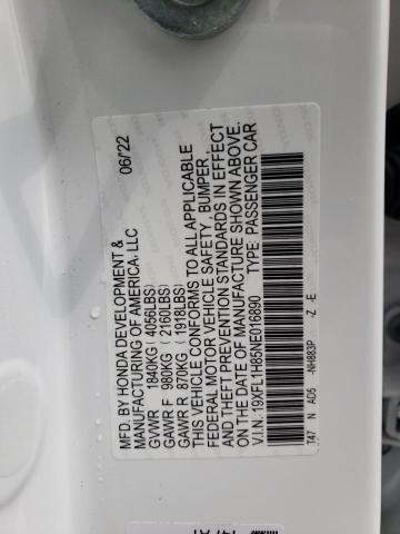19XFL1H85NE016890 - 2022 HONDA CIVIC SPOR WHITE photo 10