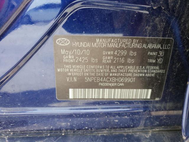 5NPEB4ACXBH069901 - 2011 HYUNDAI SONATA GLS BLUE photo 10