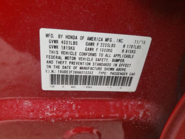 19UDE2F36HA010202 - 2017 ACURA ILX BASE W RED photo 10