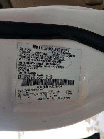 1FAFP55S14A149620 - 2004 FORD TAURUS SES WHITE photo 10