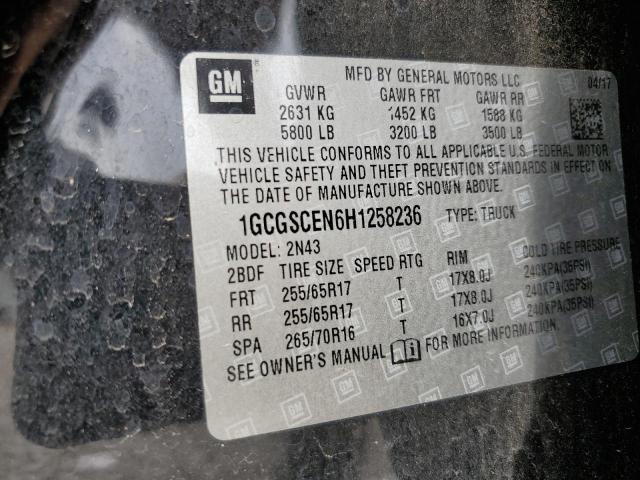 1GCGSCEN6H1258236 - 2017 CHEVROLET COLORADO L BLACK photo 10