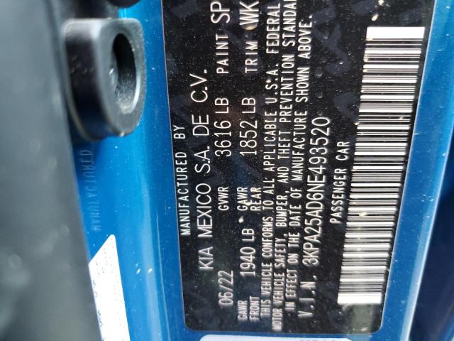 3KPA25AD6NE493520 - 2022 KIA RIO S  photo 10