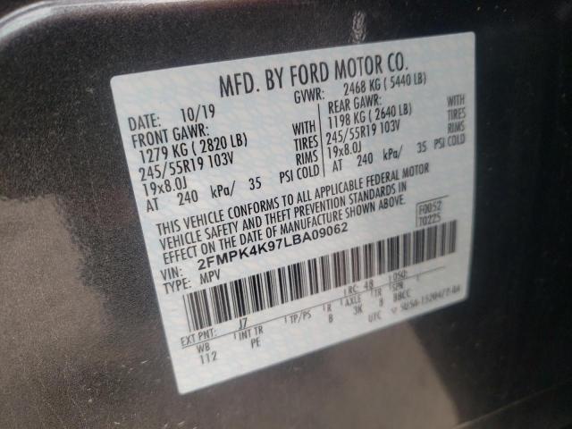 2FMPK4K97LBA09062 - 2020 FORD EDGE TITAN GRAY photo 10