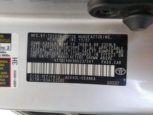 4T1BE46K88U237541 - 2008 TOYOTA CAMRY CE  photo 10