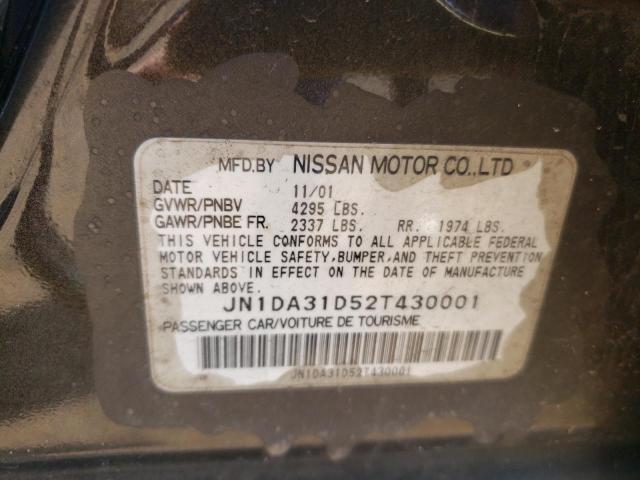 JN1DA31D52T430001 - 2002 NISSAN MAXIMA GLE GRAY photo 10