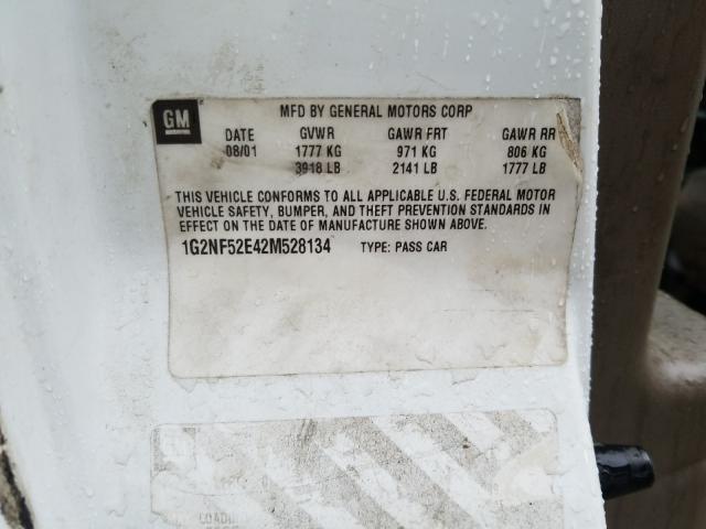 1G2NF52E42M528134 - 2002 PONTIAC GRAND AM S WHITE photo 10