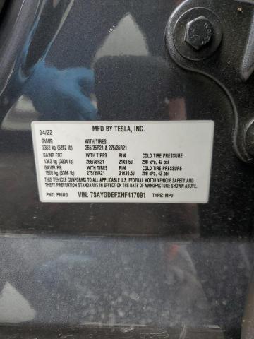 7SAYGDEFXNF417091 - 2022 TESLA MODEL Y فحمي صورة 10