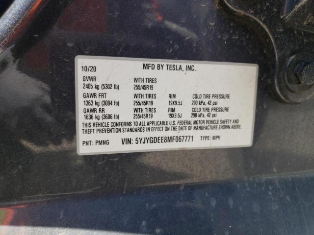 5YJYGDEE8MF067771 - 2021 TESLA MODEL Y فحمي صورة 10