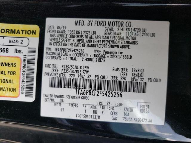 1FA6P8CF2F5425256 - 2015 FORD MUSTANG GT BLACK photo 10