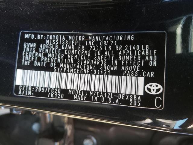 5YFP4MCE6NP101431 - 2022 TOYOTA COROLLA SE BLACK photo 10