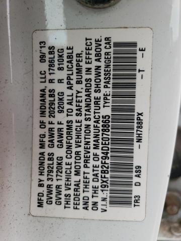 19XFB2F94DE078865 - 2013 HONDA CIVIC EXL Ağ foto 10