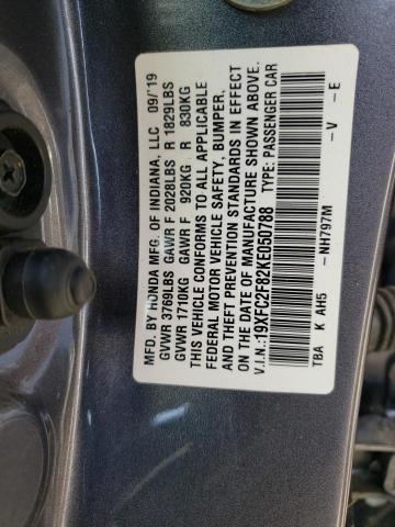 19XFC2F82KE050788 - 2019 HONDA CIVIC SPOR GRAY photo 10