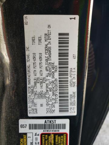 5TFEY5F19GX203109 - 2016 TOYOTA TUNDRA CRE BLACK photo 10